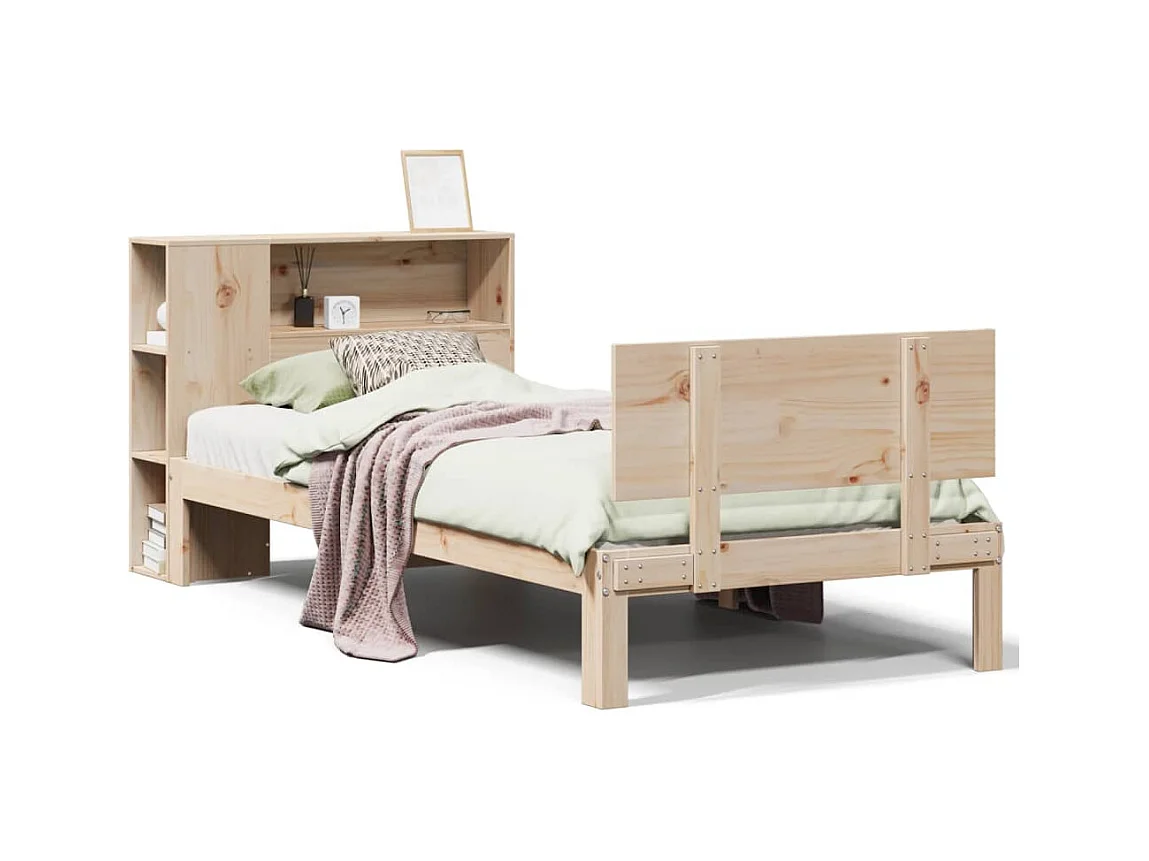 Lit bibliothèque sans matelas 100x200 cm bois massif de pin