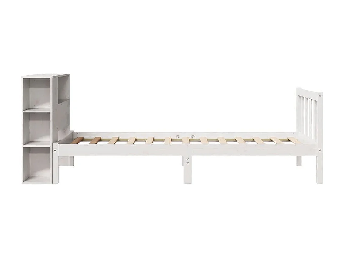 Lit bibliothèque sans matelas blanc 90x190cm bois de pin massif
