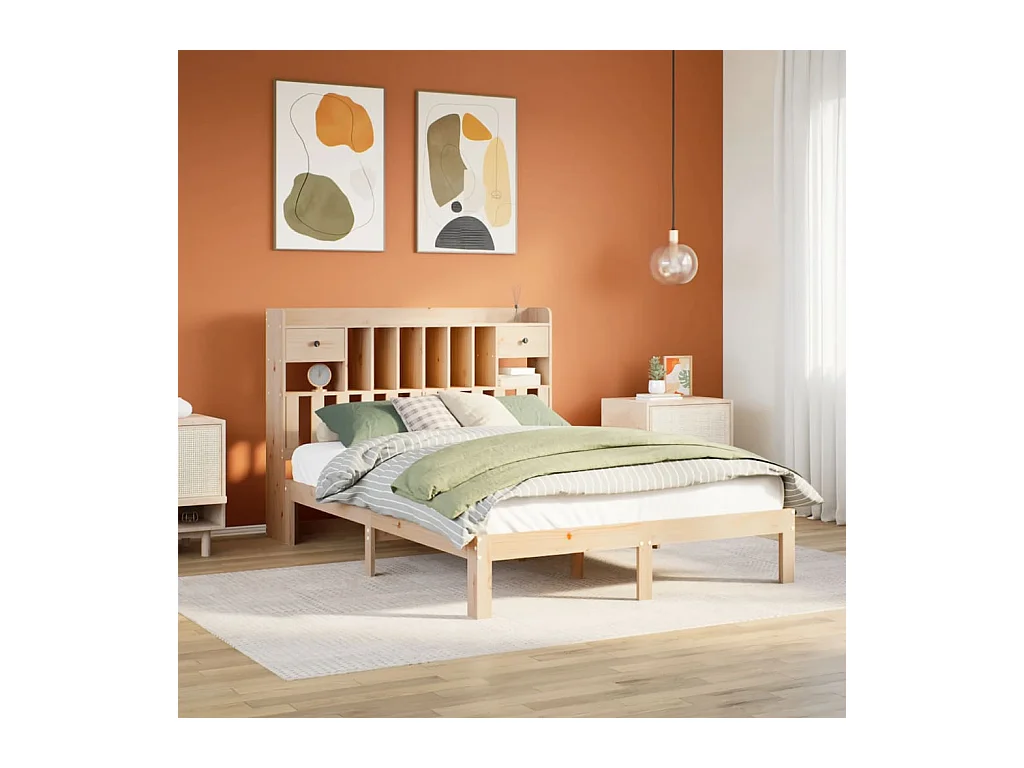 Lit bibliothèque sans matelas 140x200 cm bois massif de pin