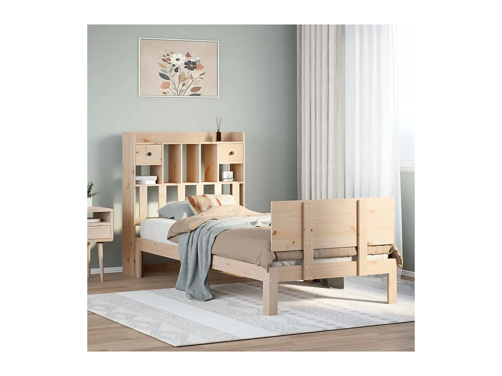 Lit bibliothèque sans matelas 100x200 cm bois massif de pin