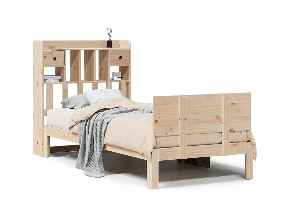 Lit bibliothèque sans matelas 100x200 cm bois massif de pin