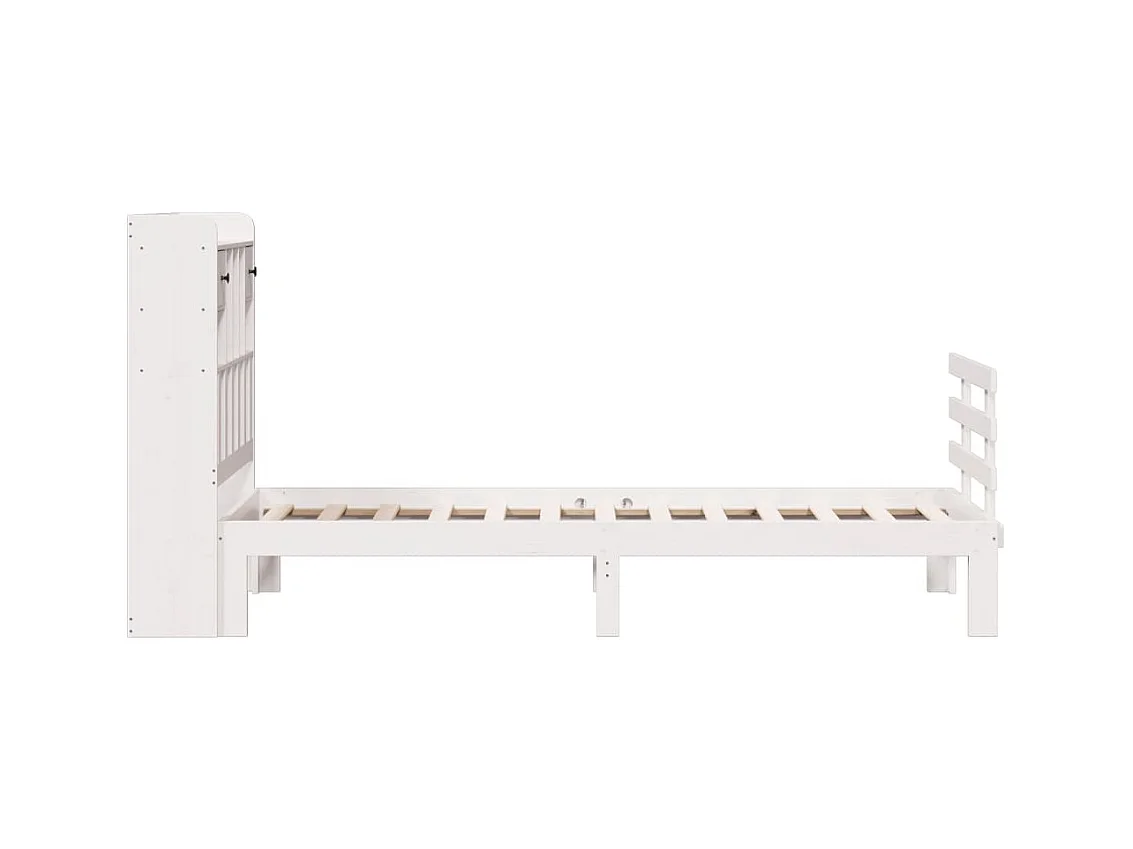 Lit bibliothèque sans matelas blanc 90x190cm bois de pin massif