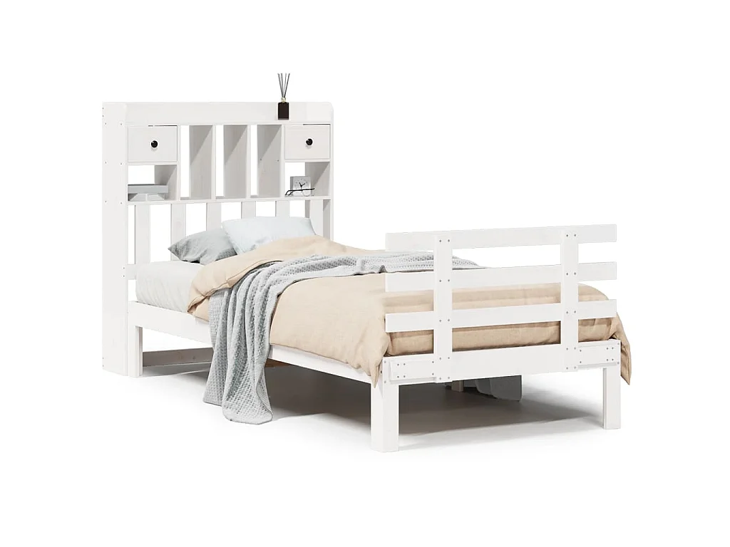 Letto Libreria senza Materasso Bianco 90x190 cm Massello Pino