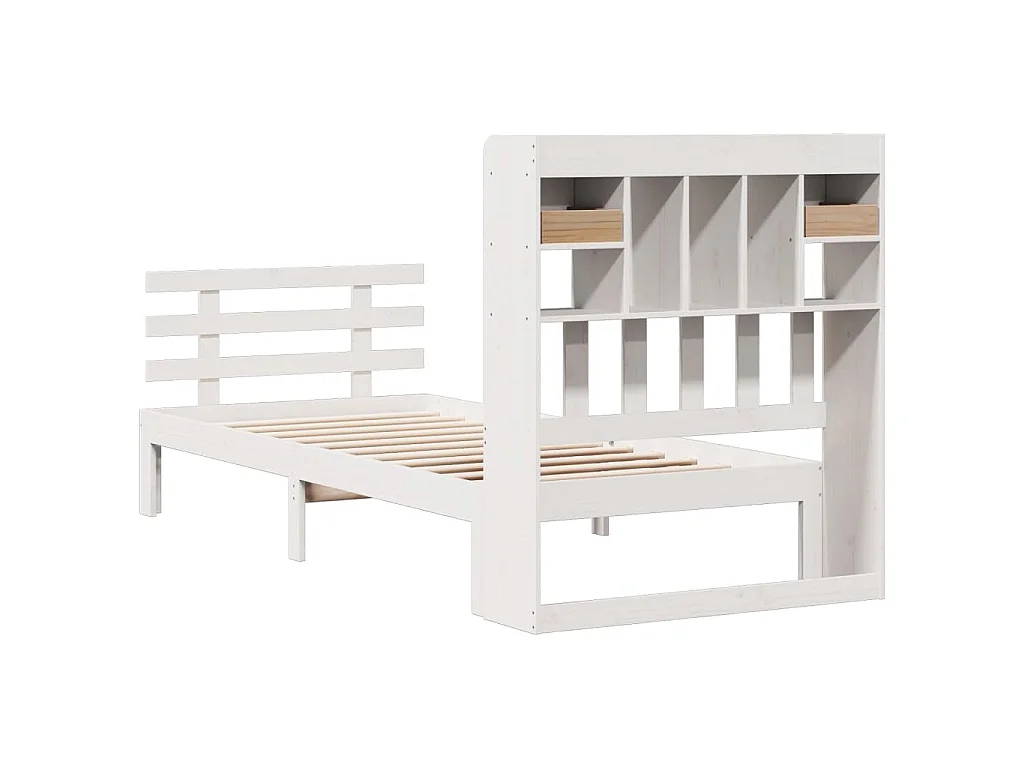 Letto Libreria senza Materasso Bianco 90x190 cm Massello Pino