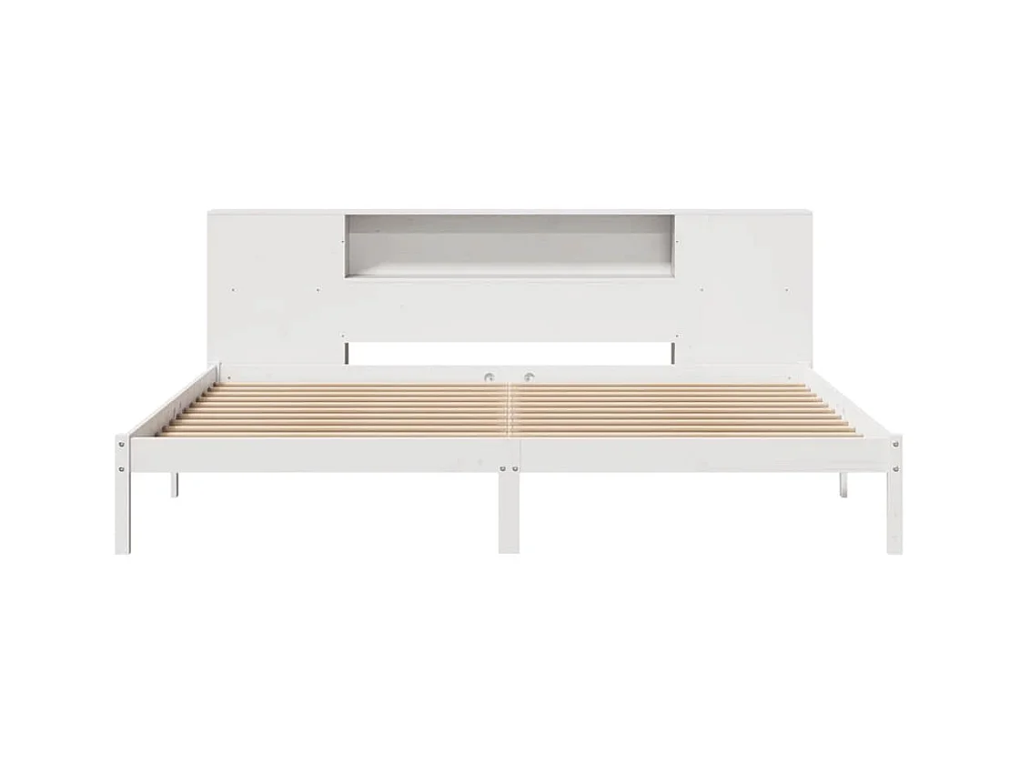 Lit bibliothèque sans matelas blanc 200x200 cm bois pin massif