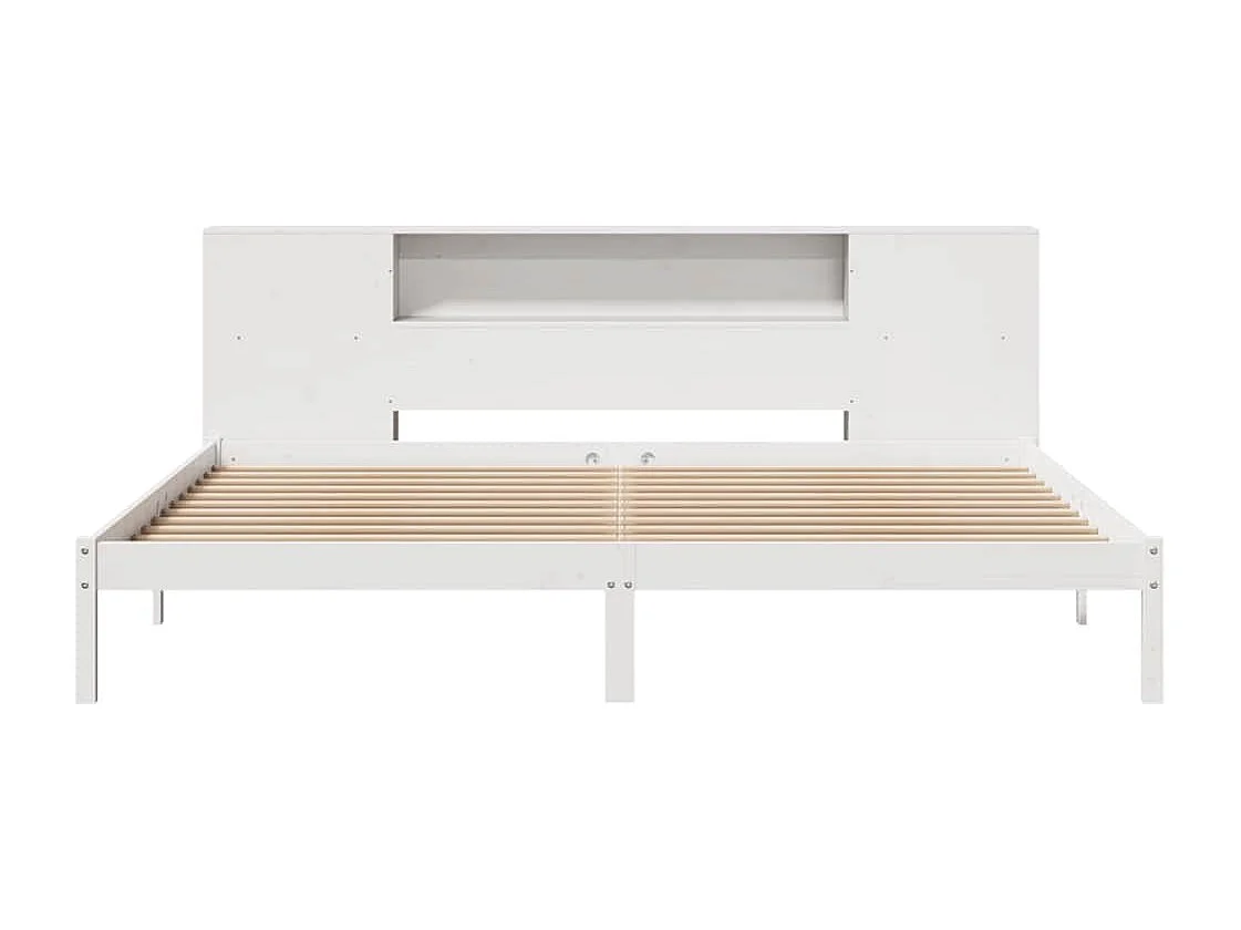 Lit bibliothèque sans matelas blanc 200x200 cm bois pin massif