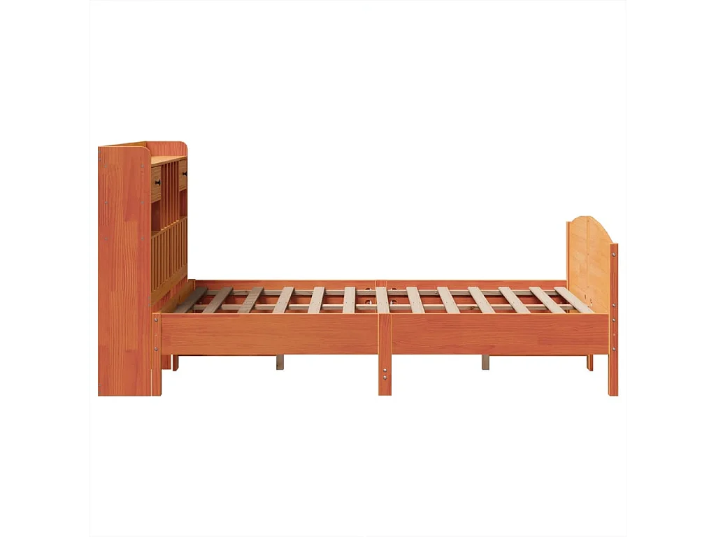Bed met boekenkast zonder matras grenenhout wasbruin 135x190 cm