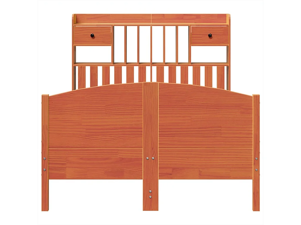 Massivholzbett mit Regal ohne Matratze Wachsbraun 135x190 cm