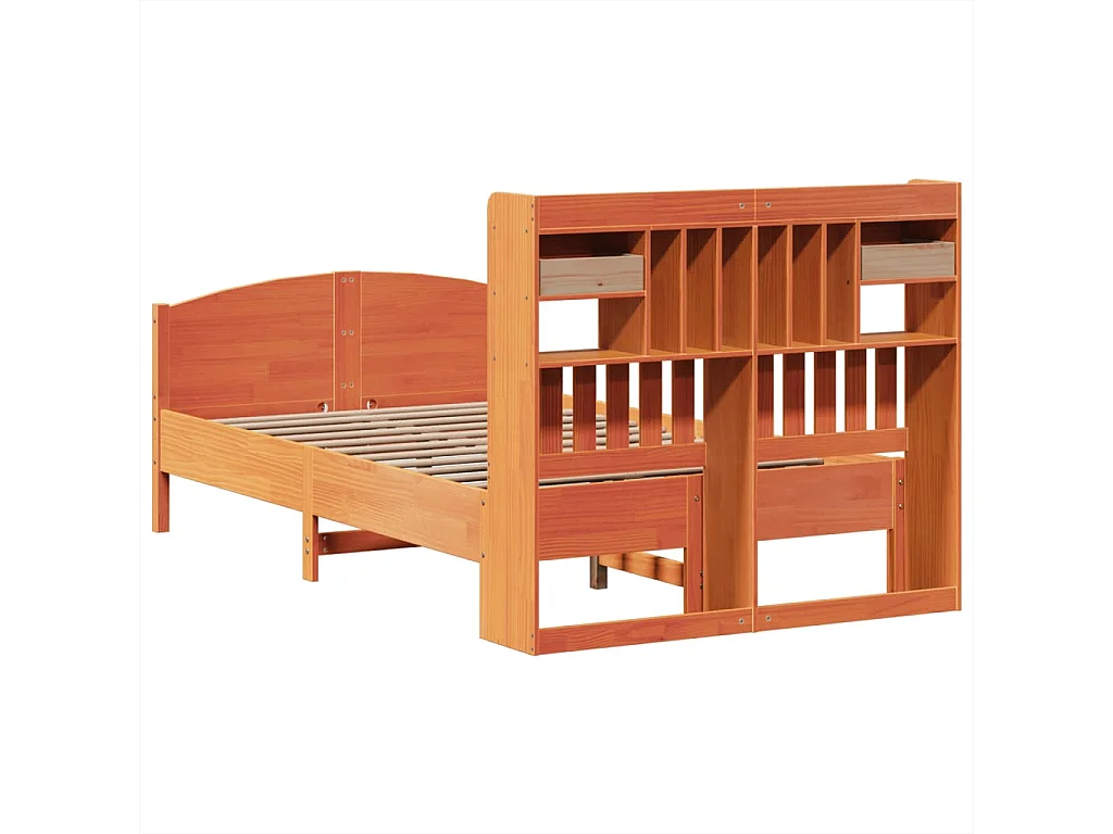 Massivholzbett mit Regal ohne Matratze Wachsbraun 135x190 cm