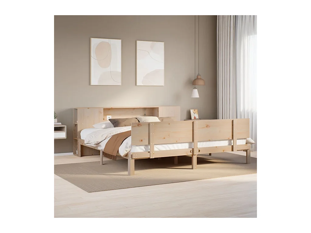 Letto Libreria senza Materasso 200x200 cm in Legno di Pino