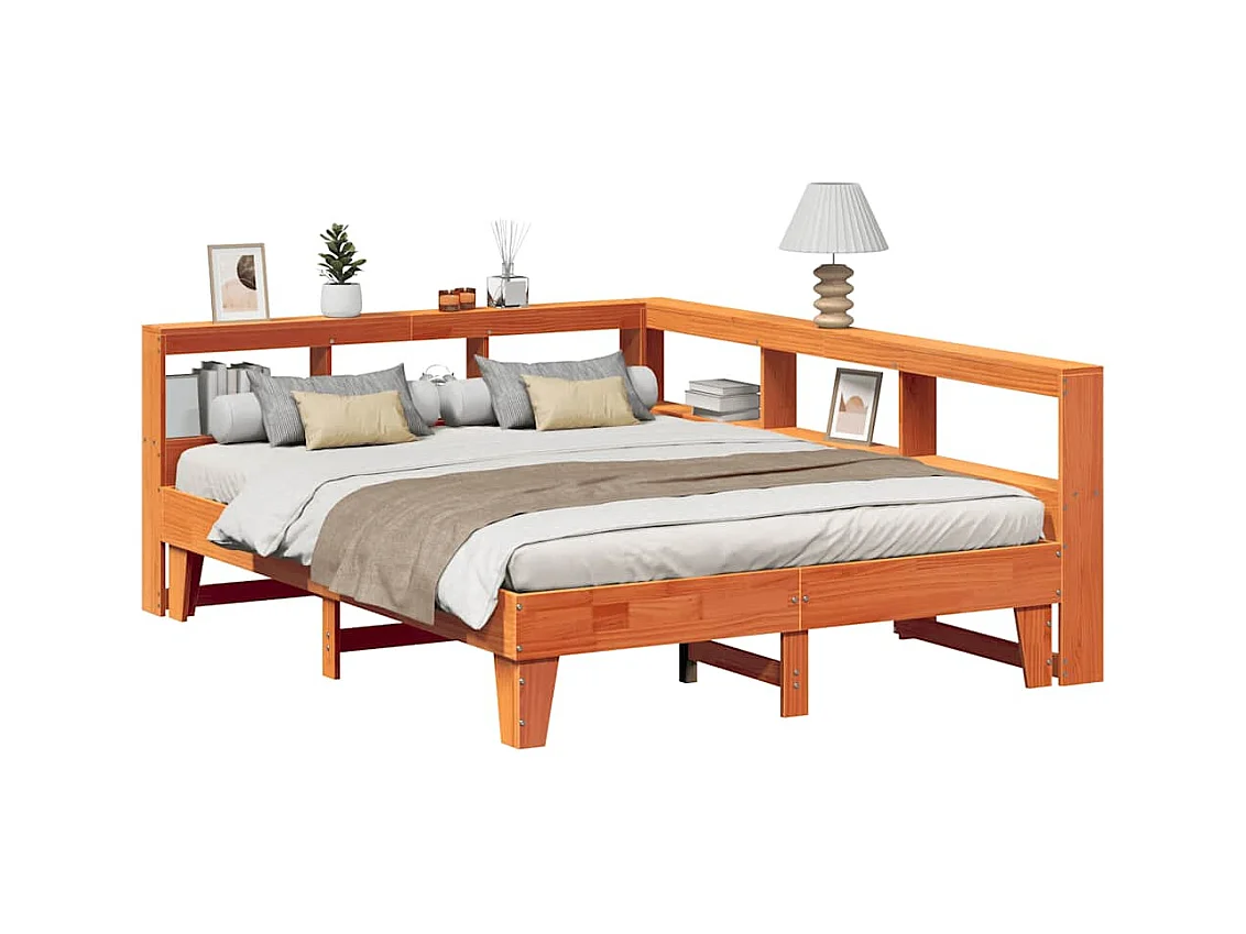 Lit bibliothèque sans matelas cire marron 140x200 cm pin massif