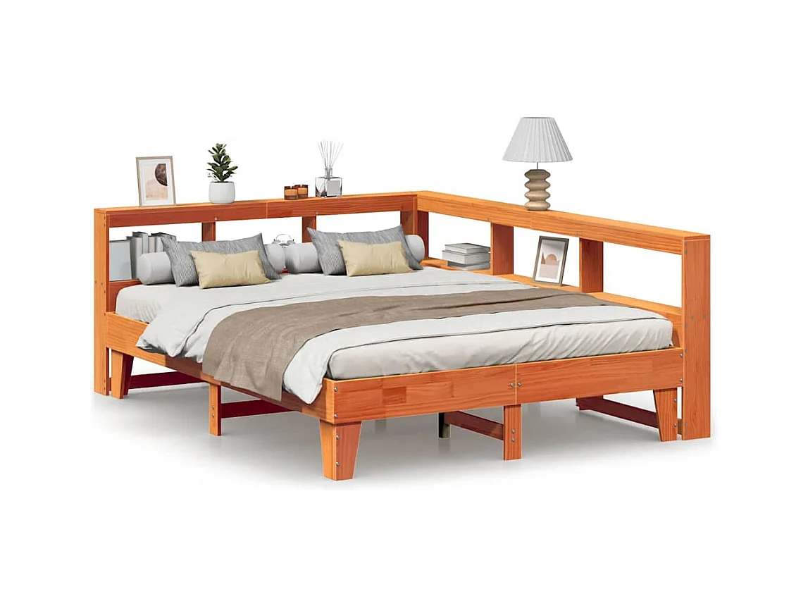 Lit bibliothèque sans matelas cire marron 140x200 cm pin massif