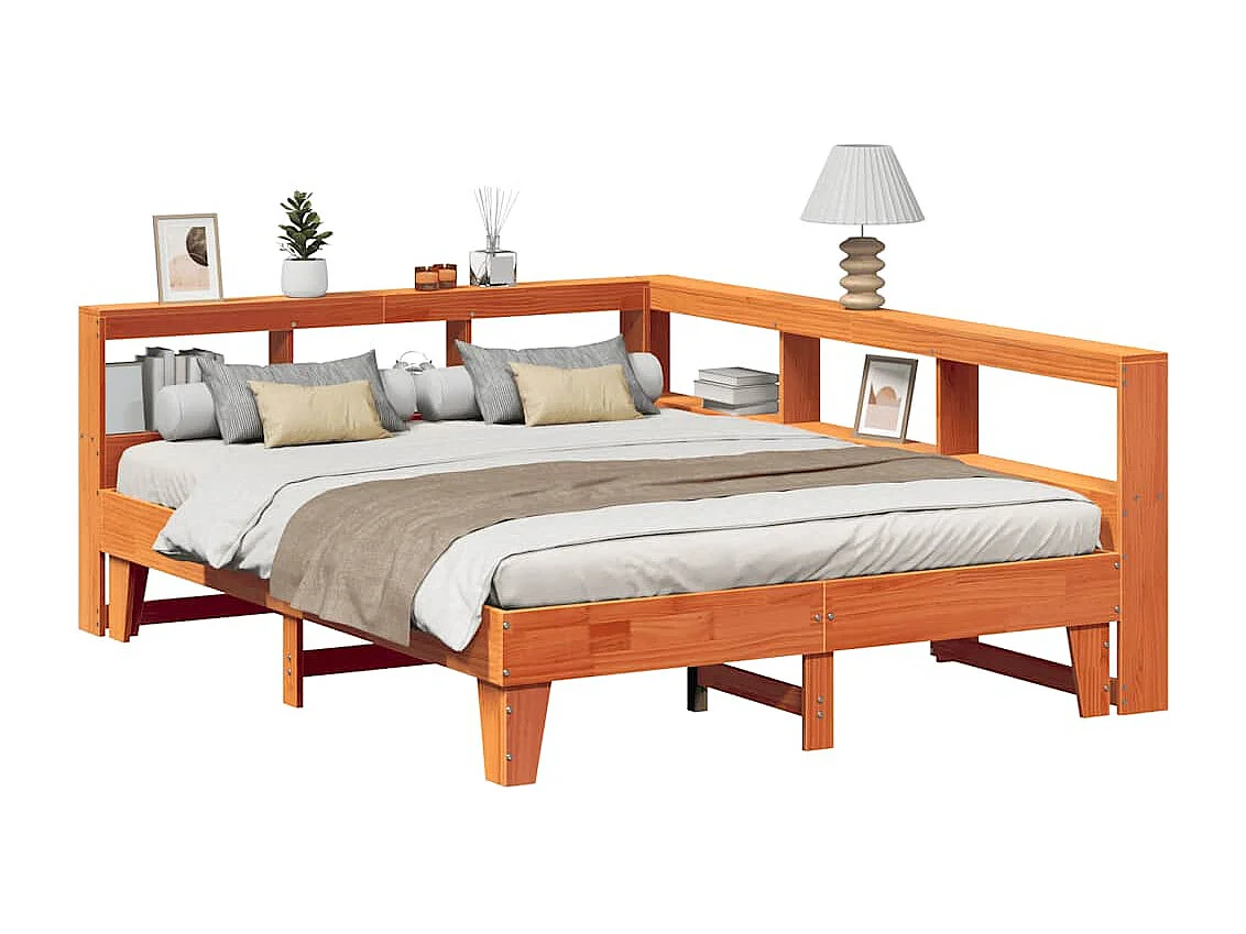 Letto Libreria senza Materasso Marrone Cera 140x200 cm in Pino