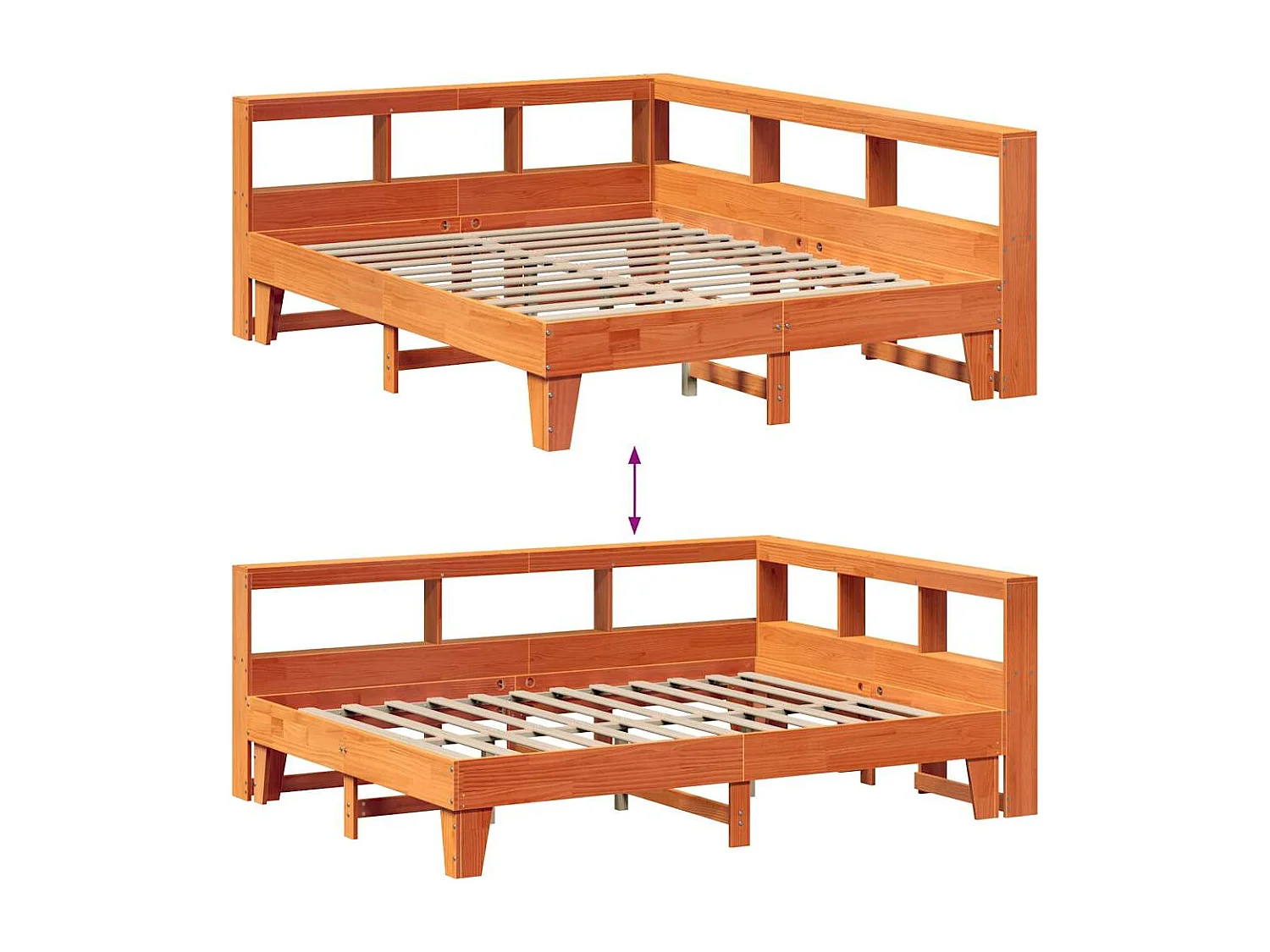 Letto Libreria senza Materasso Marrone Cera 140x200 cm in Pino