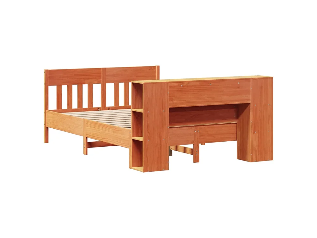 Lit bibliothèque sans matelas cire marron 150x200 cm pin massif
