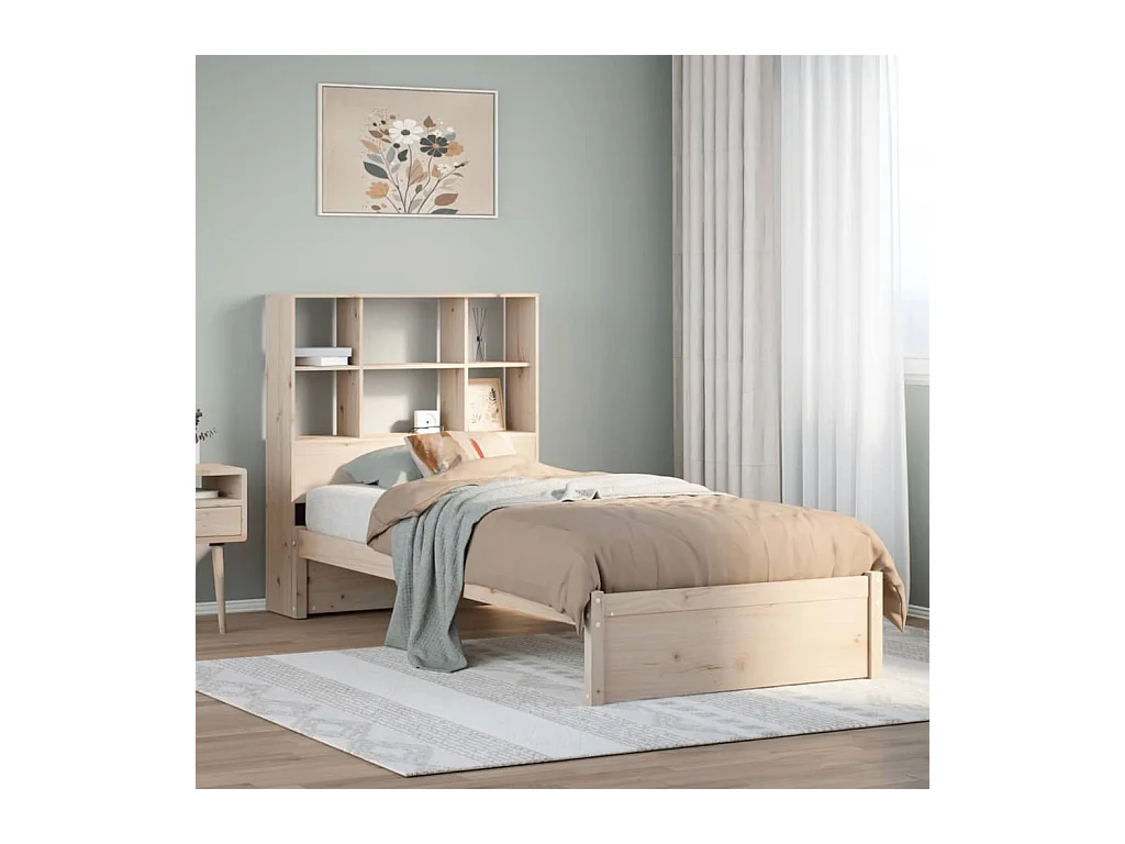Lit bibliothèque sans matelas 100x200 cm bois massif de pin