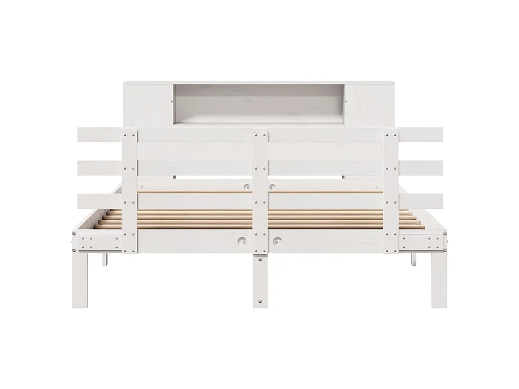 Lit bibliothèque sans matelas blanc 140x190 cm bois pin massif
