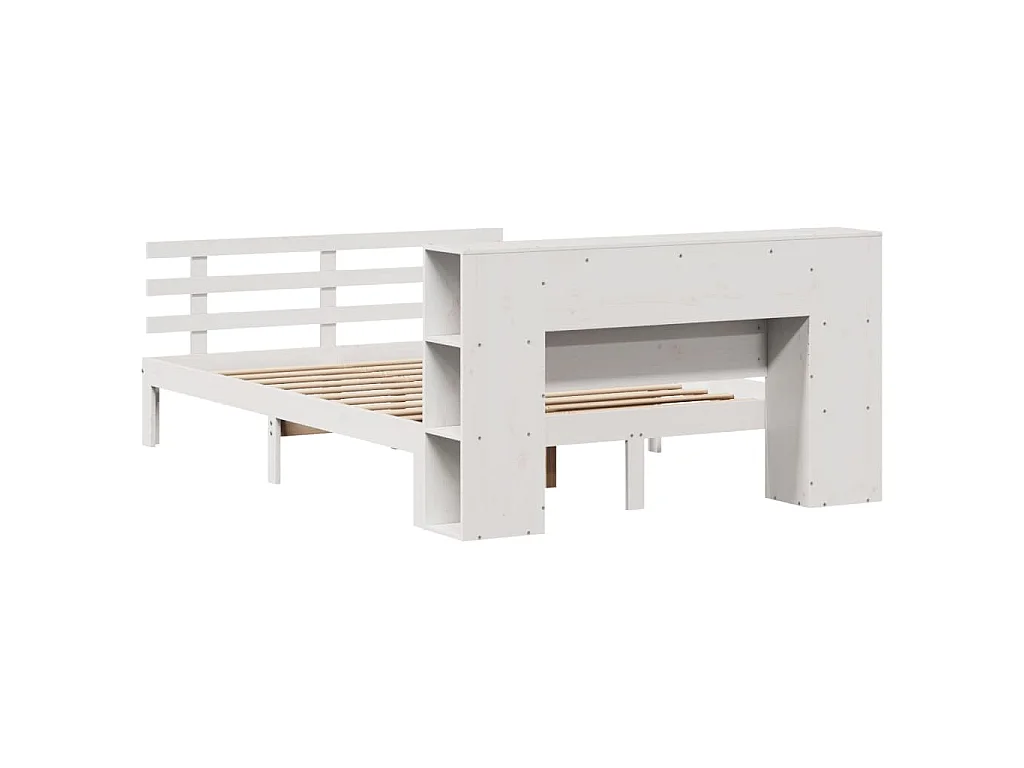 Lit bibliothèque sans matelas blanc 140x190 cm bois pin massif