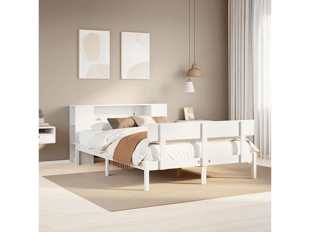 Letto Libreria senza Materasso Bianco 150x200 cm Legno di Pino