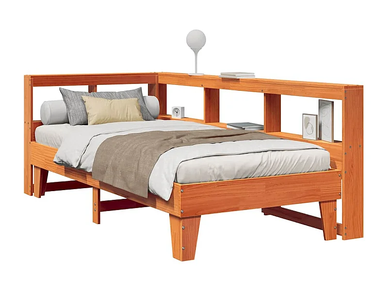 Lit bibliothèque sans matelas cire marron 90x200 cm pin massif