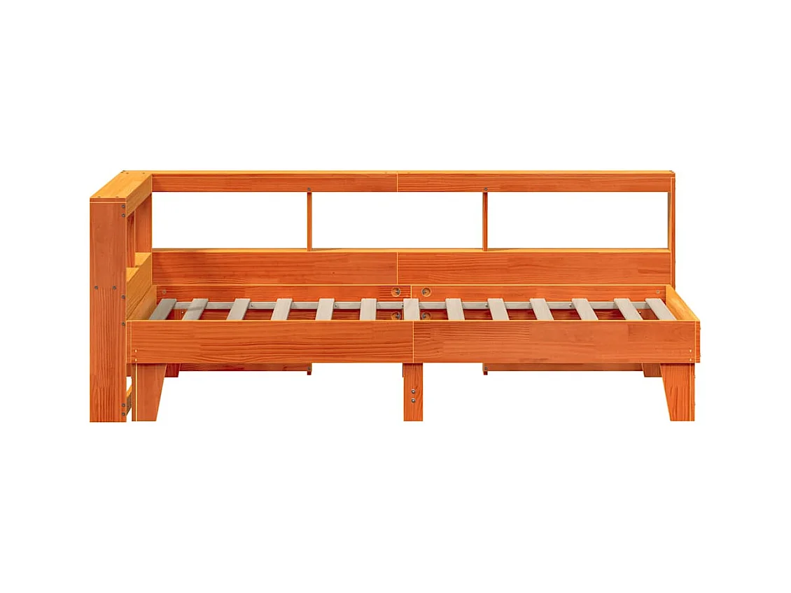 Lit bibliothèque sans matelas cire marron 90x200 cm pin massif