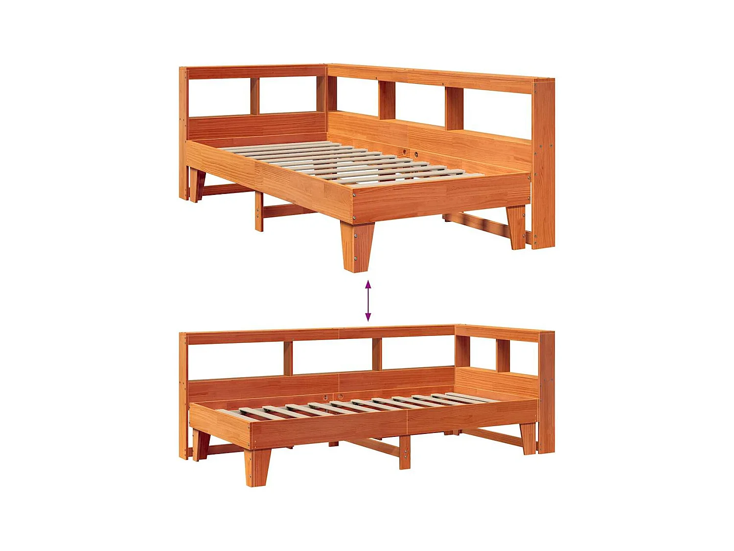 Lit bibliothèque sans matelas cire marron 90x200 cm pin massif