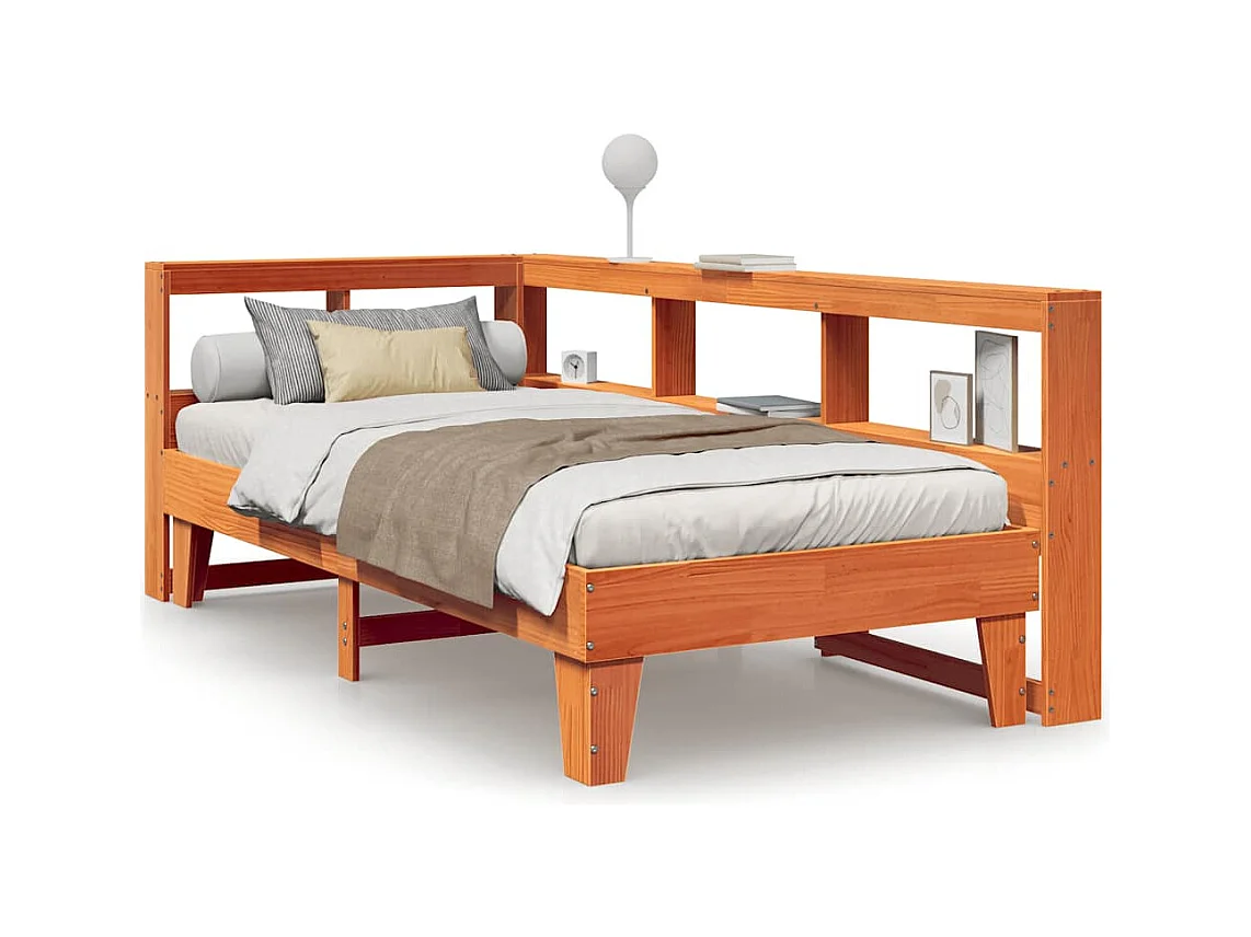 Massivholzbett mit Regal ohne Matratze Wachsbraun 90x200 cm