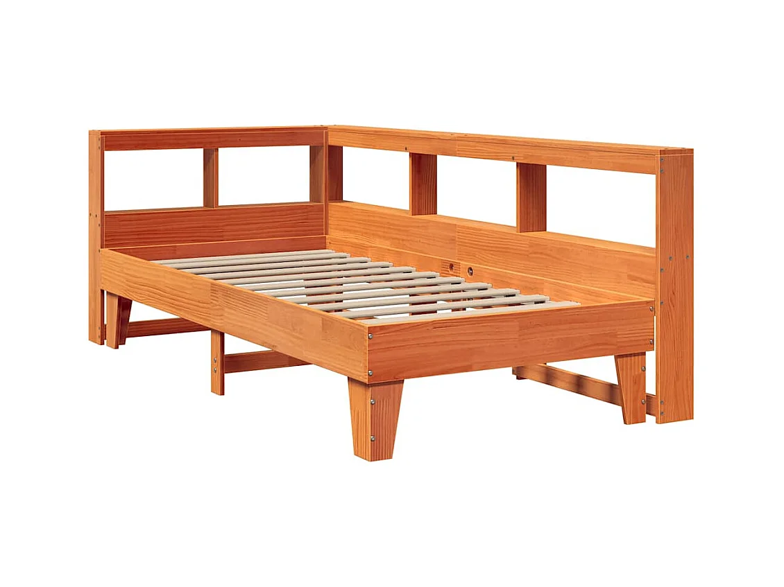 Massivholzbett mit Regal ohne Matratze Wachsbraun 90x200 cm