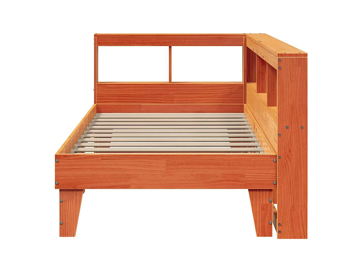 Massivholzbett mit Regal ohne Matratze Wachsbraun 90x200 cm
