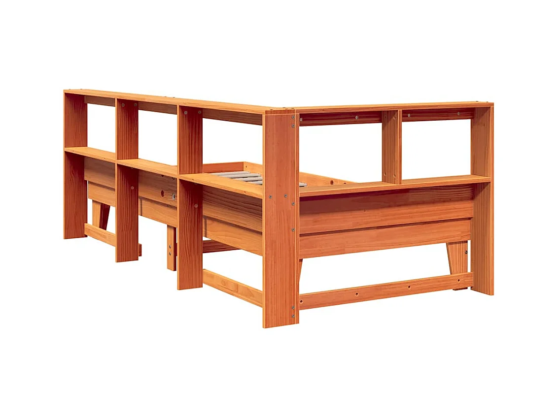 Massivholzbett mit Regal ohne Matratze Wachsbraun 90x200 cm