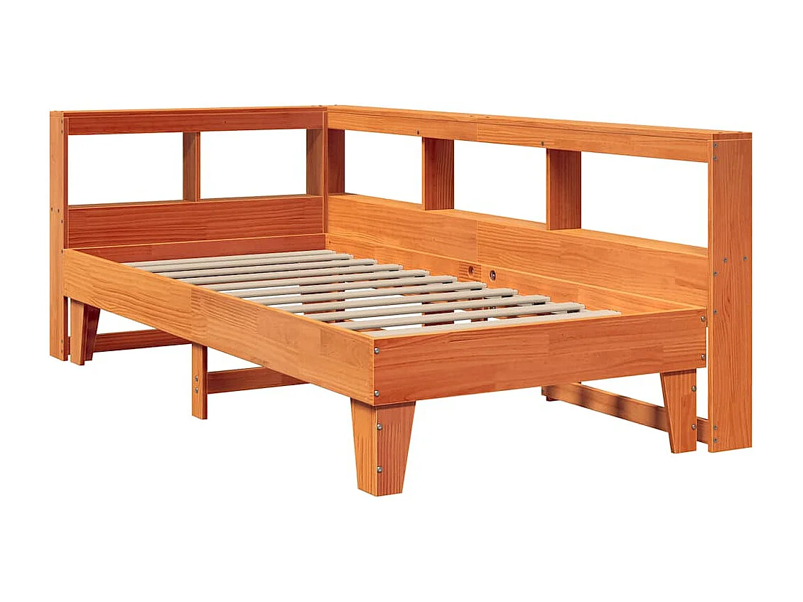 Bed met boekenkast zonder matras grenenhout wasbruin 90x200 cm