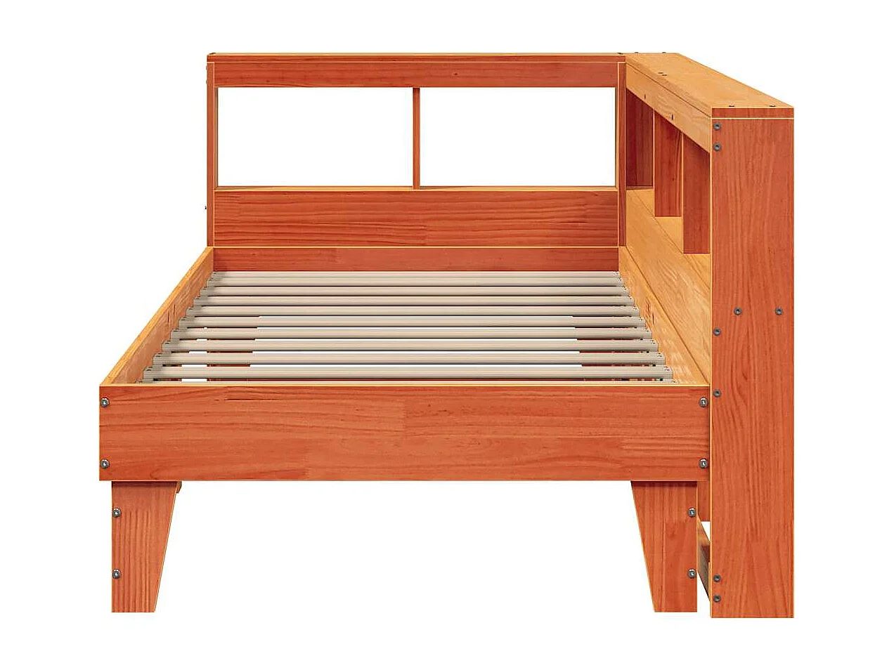 Bed met boekenkast zonder matras grenenhout wasbruin 90x200 cm