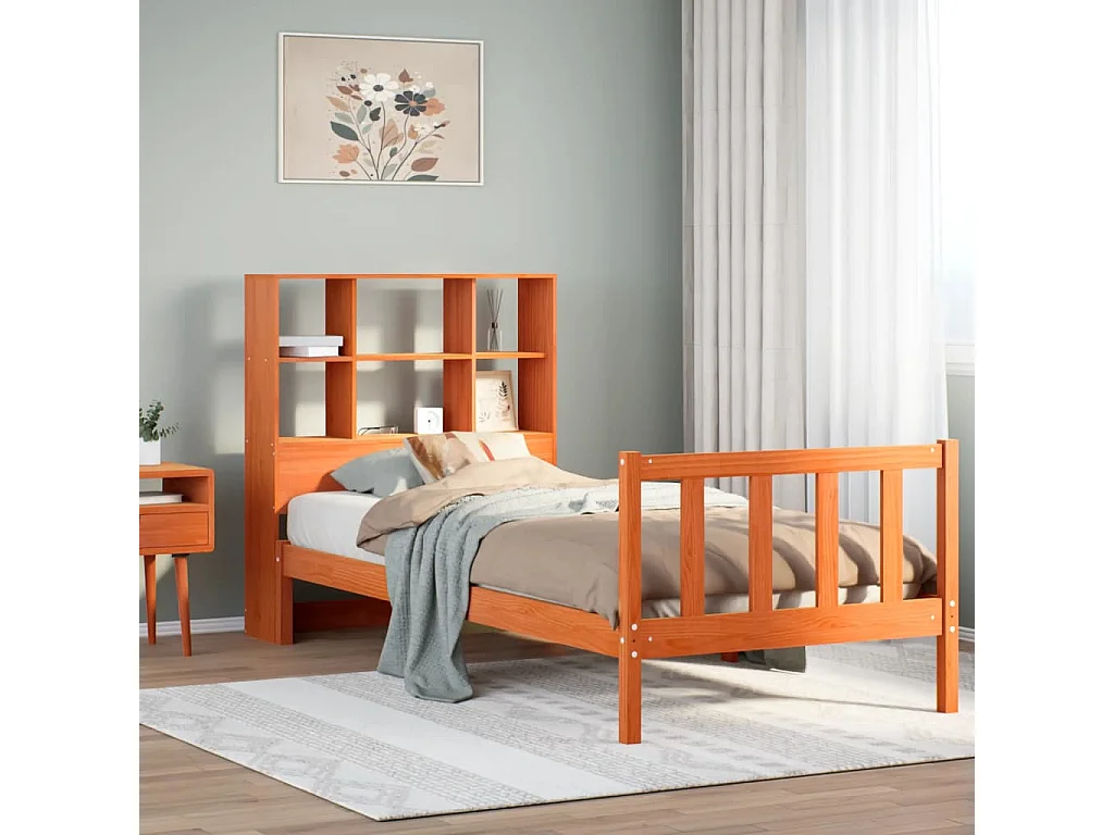 Letto Libreria senza Materasso Marrone Cera 75x190 cm in Pino