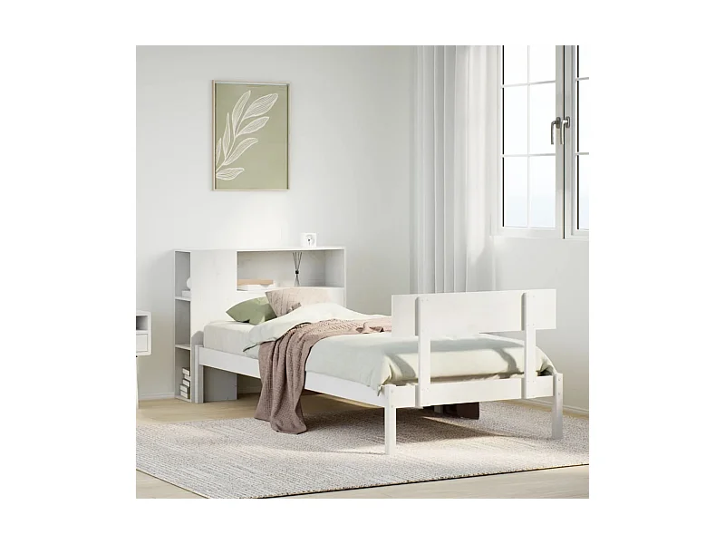 Cama con estantería sin colchón madera maciza blanca 100x200 cm