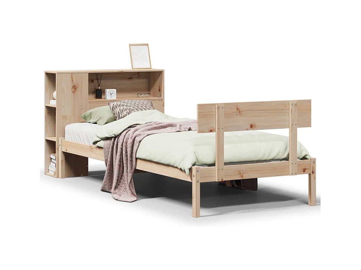 Lit bibliothèque sans matelas 90x200 cm bois de pin massif