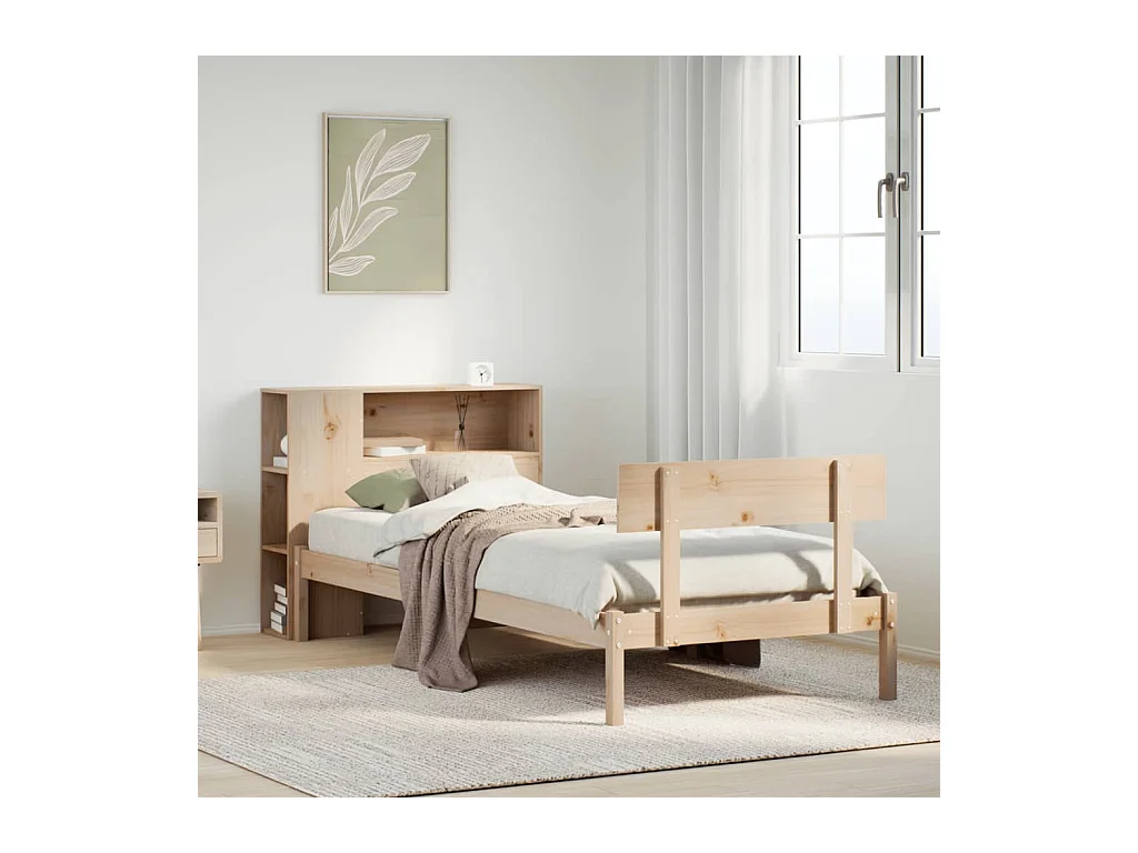 Letto Libreria senza Materasso 90x200 cm Legno Massello Pino