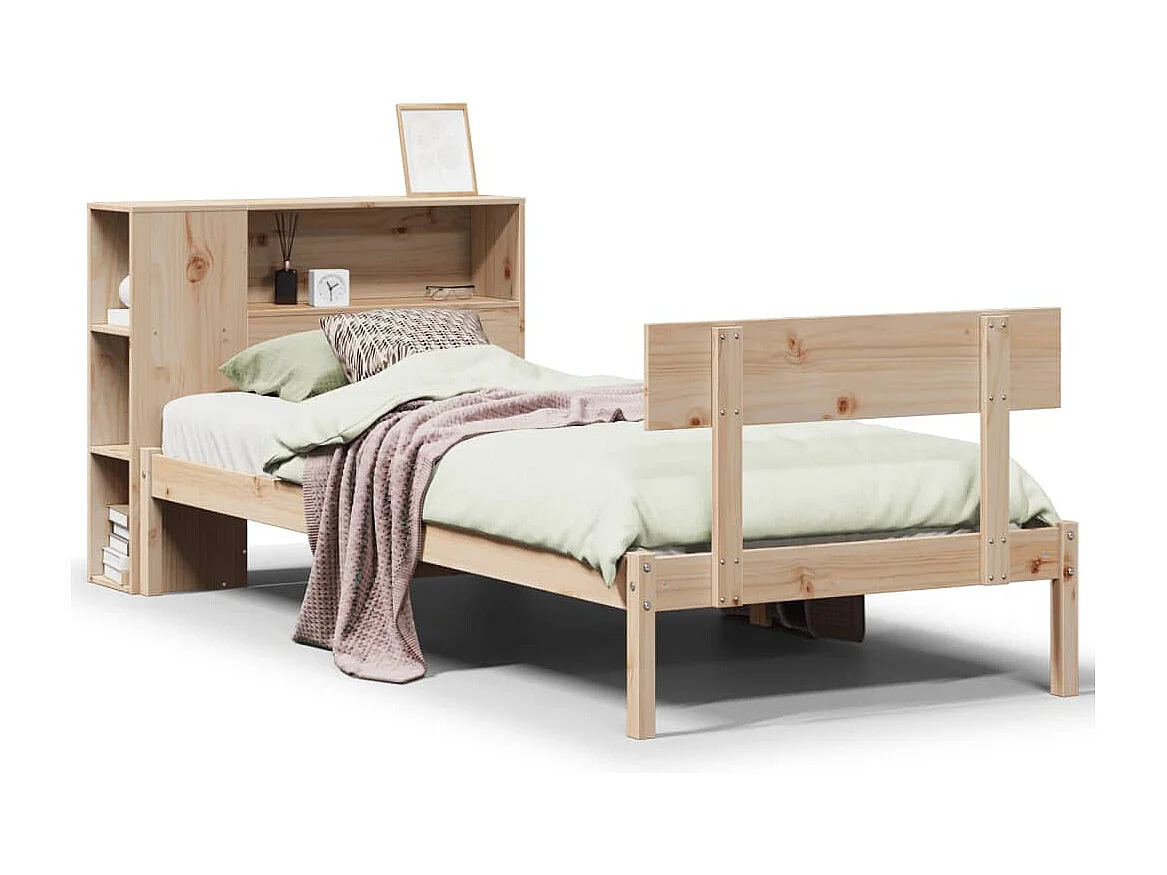 Letto Libreria senza Materasso 90x200 cm Legno Massello Pino