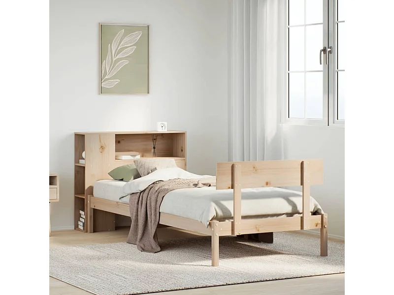 Letto Libreria senza Materasso 90x200 cm Legno Massello Pino