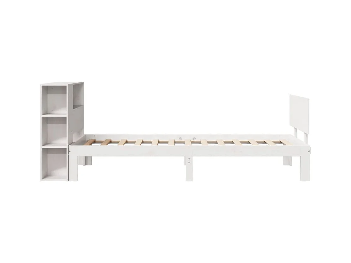 Lit bibliothèque sans matelas blanc 90x200cm bois de pin massif