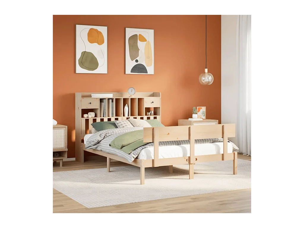 Lit bibliothèque sans matelas 140x200 cm bois massif de pin