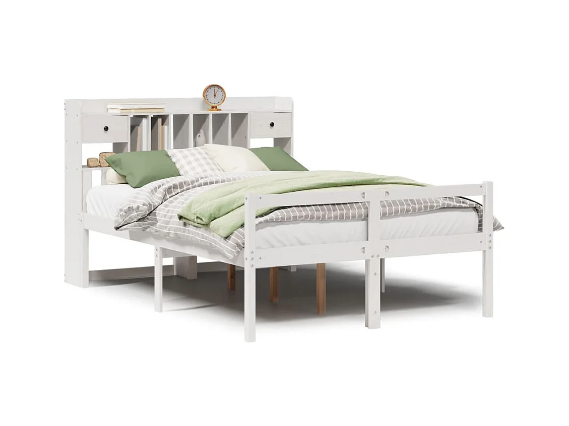 Cama con estantería sin colchón madera maciza blanca 150x200 cm