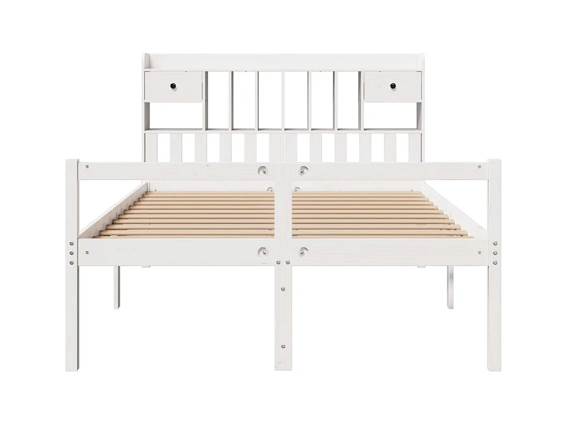 Cama con estantería sin colchón madera maciza blanca 150x200 cm