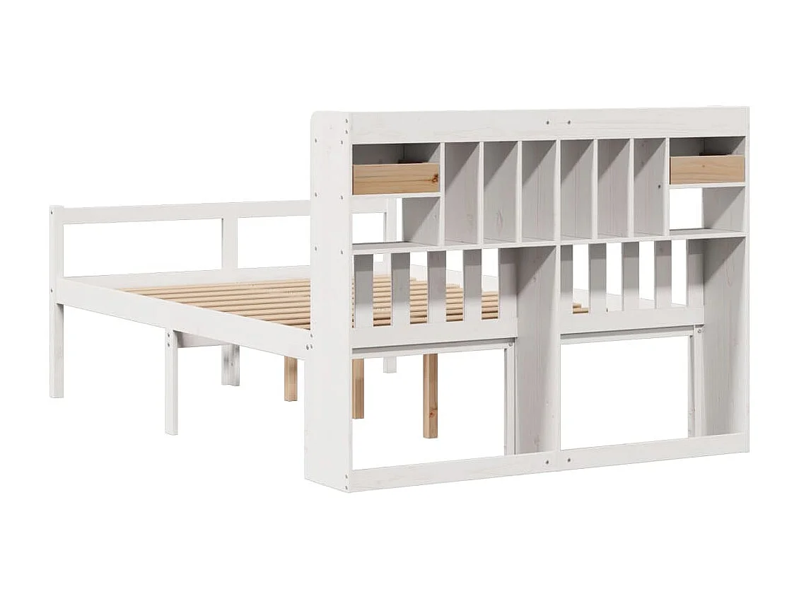 Cama con estantería sin colchón madera maciza blanca 150x200 cm