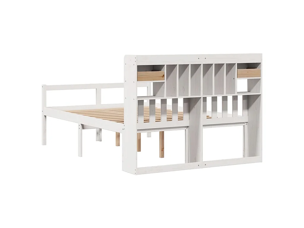 Cama com estante sem colchão 150x200 cm pinho maciço branco