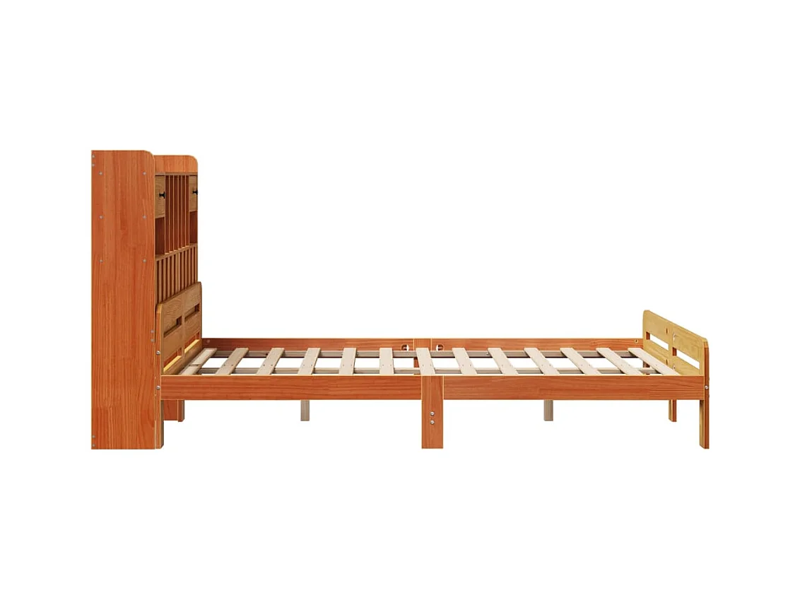Lit bibliothèque sans matelas cire marron 150x200 cm pin massif