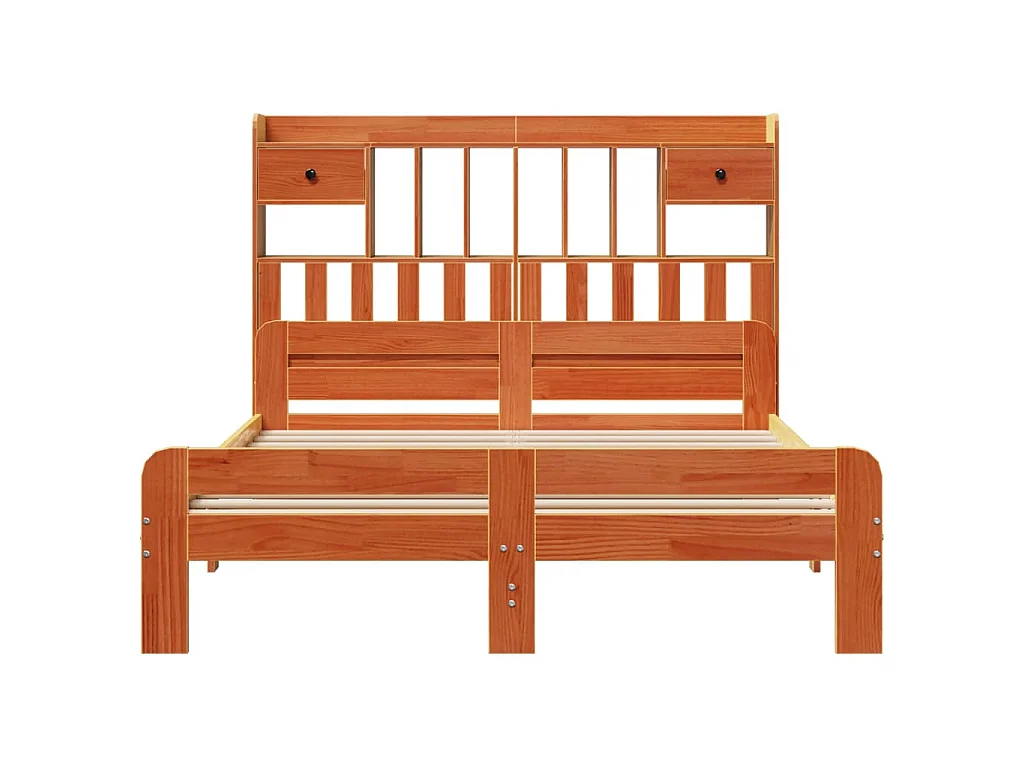 Lit bibliothèque sans matelas cire marron 150x200 cm pin massif