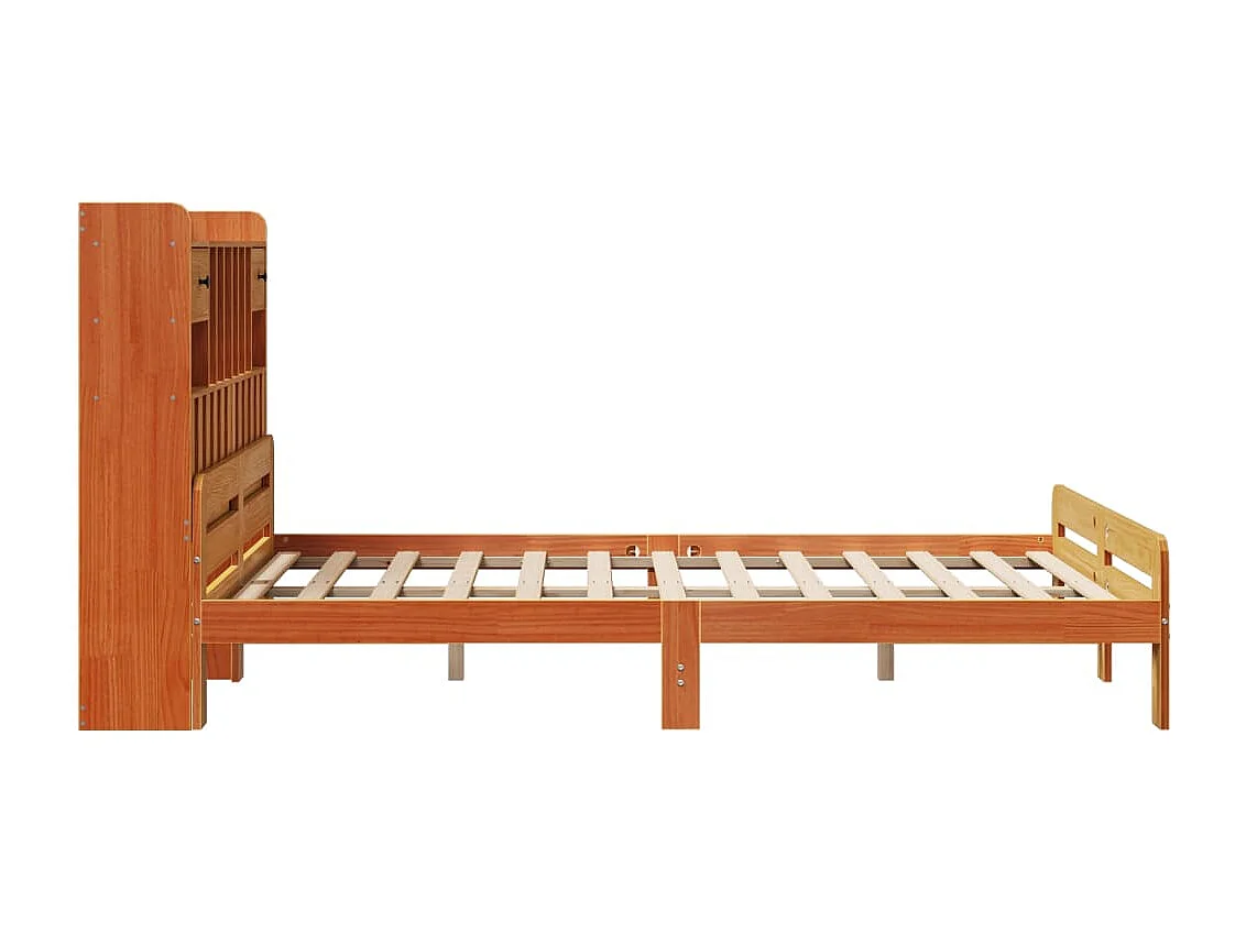 Lit bibliothèque sans matelas cire marron 150x200 cm pin massif