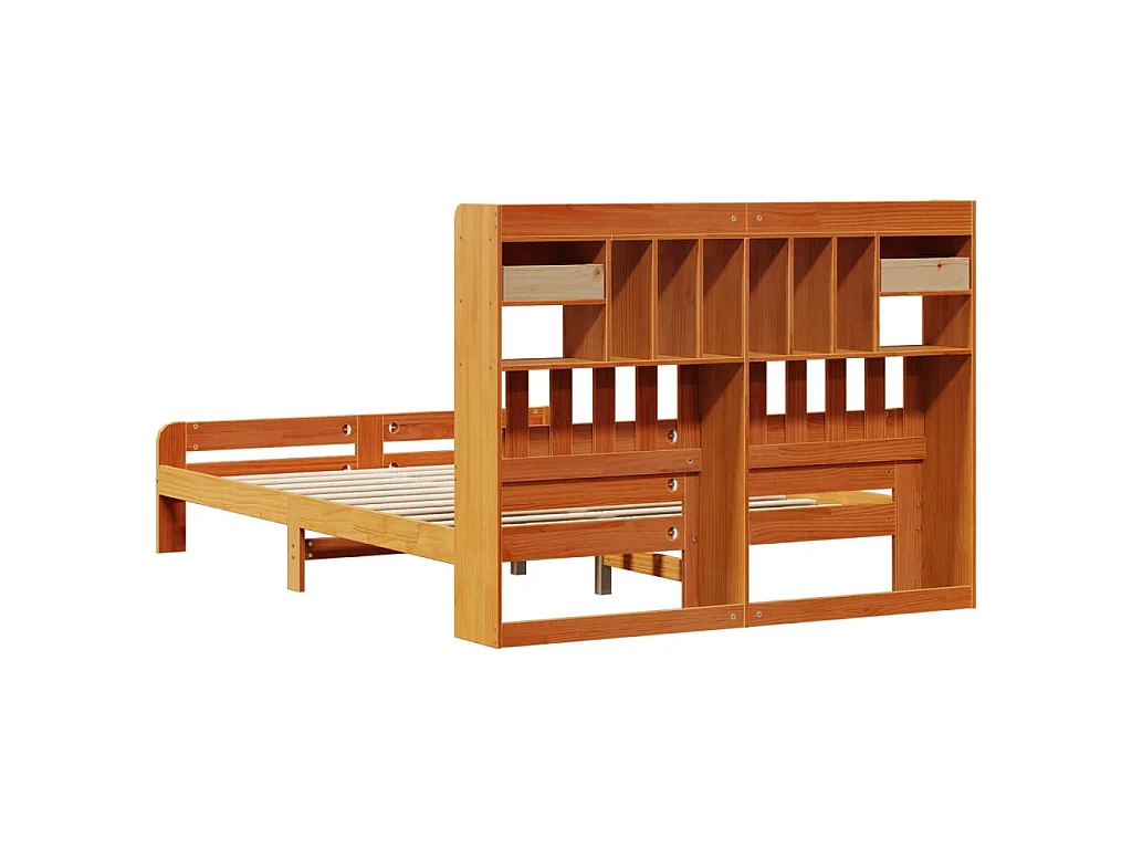 Lit bibliothèque sans matelas cire marron 150x200 cm pin massif