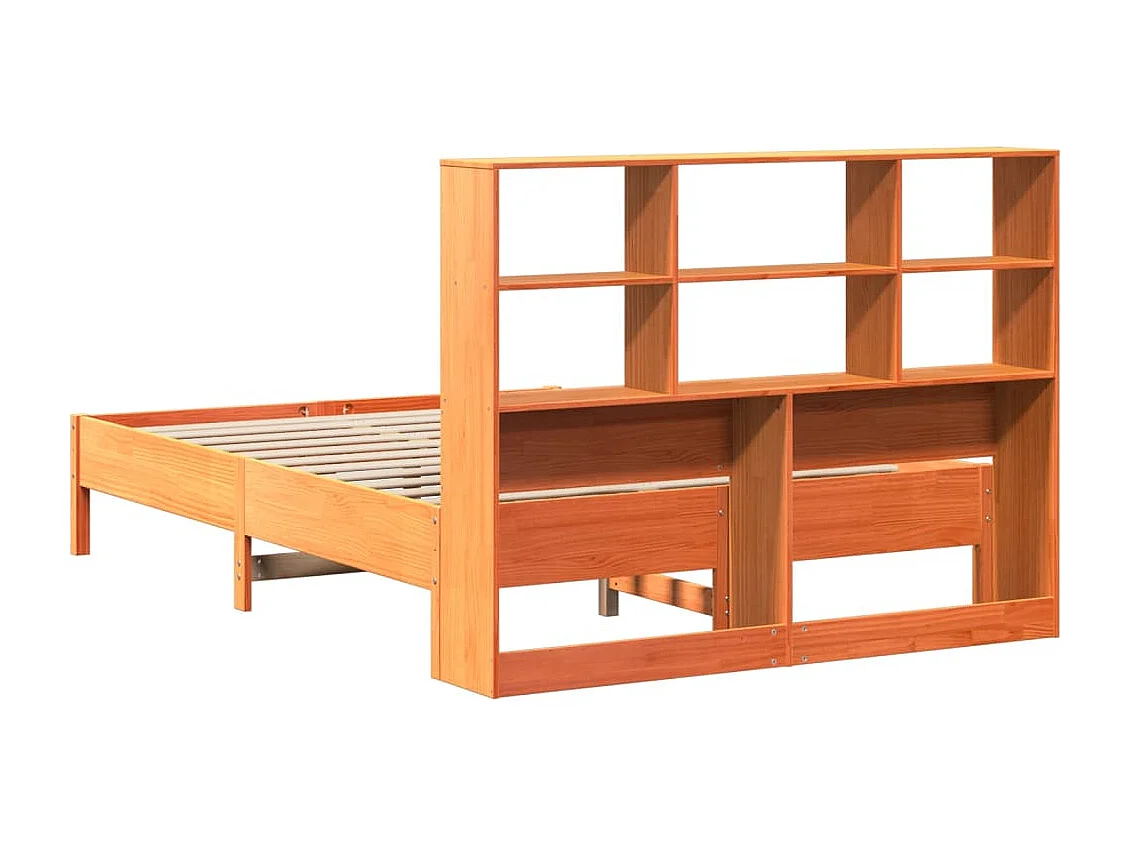Lit bibliothèque sans matelas cire marron 150x200 cm pin massif