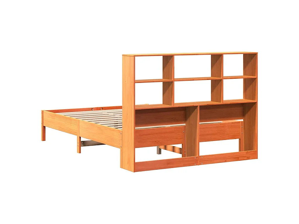 Lit bibliothèque sans matelas cire marron 150x200 cm pin massif